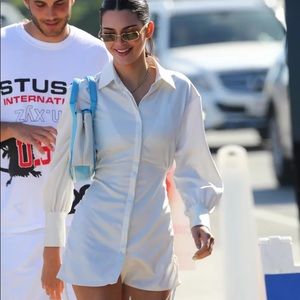 Worn once Danielle Guizio white satin ruched shirt dress